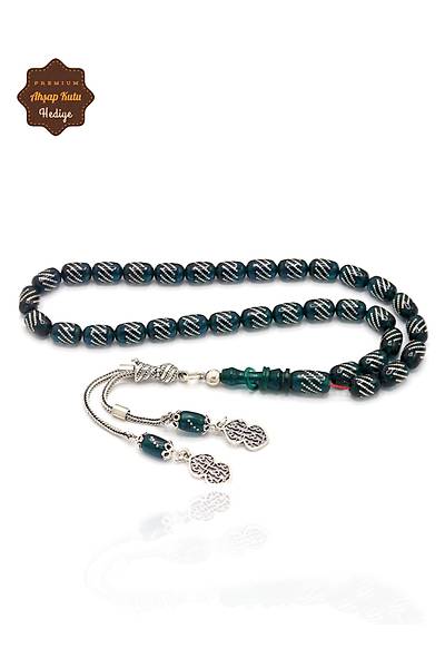 Koyu Mavi Kaps�l Kesim G�m�� ��lemeli ve P�sk�ll� Ate� Kehribar Tesbih 201024949