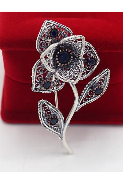 Safir Ta�l� Zambak Model Telkari G�m�� Kad�n Bro� 201025412