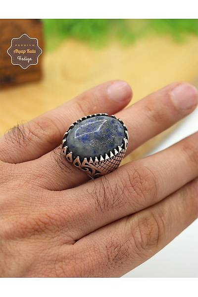 Lapis Lazuli Ta�l� �rg� Motifli 925 Ayar G�m�� Erkek Y�z�k 201024900