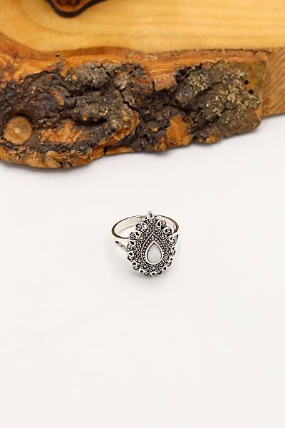 Sedef Ta�l� Damla Model 925 Ayar G�m�� Markazit Kad�n Y�z�k 201024233