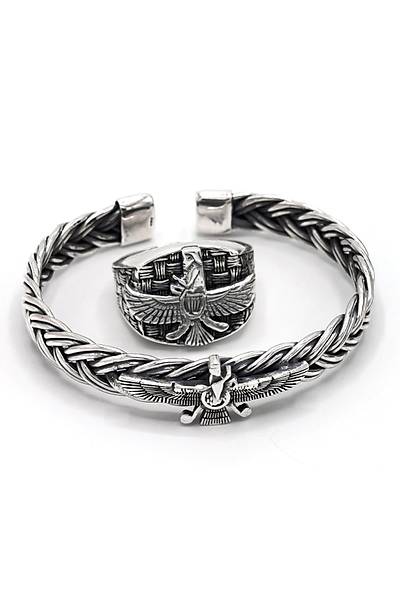 �zel Tasar�m Ahura Mazda Model G�m�� Bilezik ve Y�z�k Kombini 201024557