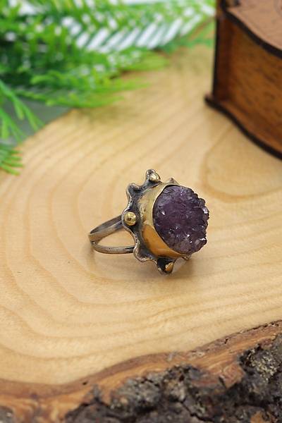 K�k Ametist Ta�l� �eki� ��lemeli 925 Ayar G�m�� Kad�n Y�z�k 201024484