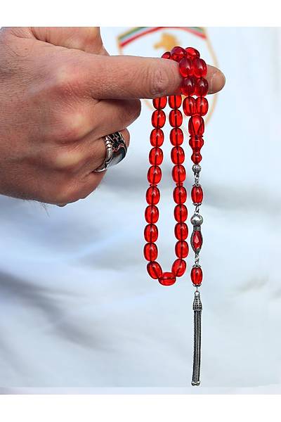 K�rm�z� Kaps�l Kesim G�m�� P�sk�ll� Ate� Kehribar Tesbih 201024953