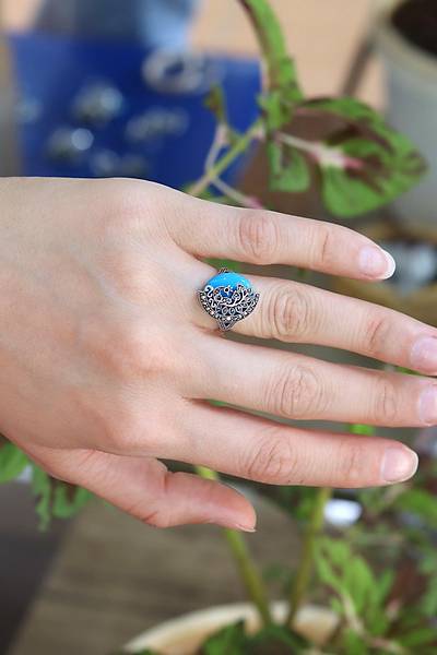 Firuze Ta�l� Tavus Ku�u Model 925 Ayar G�m�� Markazit Kad�n Y�z�k 201024205