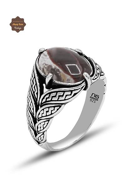 Riyolit Ta�� Yaprak Model 925 Ayar G�m�� Erkek Y�z�k 201024812