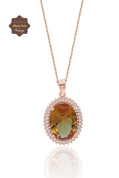 Zultanit Ta�l� Elips Model Rose Kaplama G�m�� Kolye 201024751