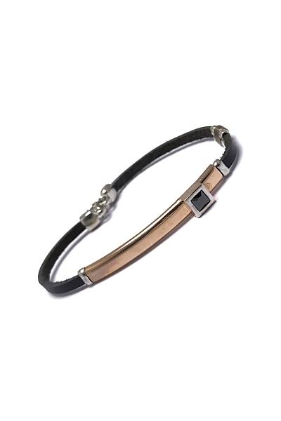 Ta�l� Model Siyah Deri Kordonlu Unisex G�m�� Bileklik