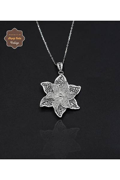 Zambak Model 925 Ayar Saf G�m�� Telkari Kad�n Kolye 201024651