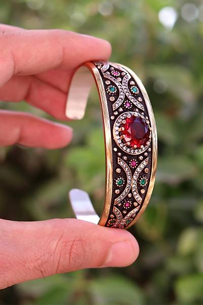 Yakut Ta�l� Zirkon S�sleme El i�i G�m�� Kad�n Bilezik 201024739