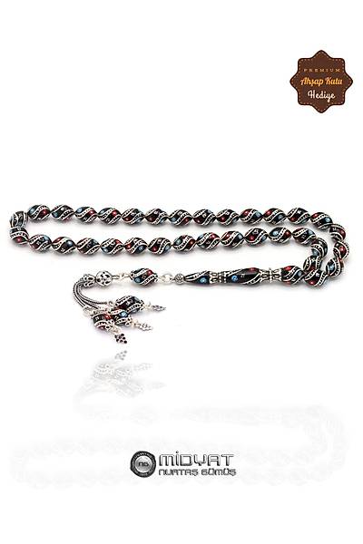 Orjinal Erzurum Oltusu G�m�� ��lemeli Mercan ve Firuze Kakmal� Tesbih 201024951