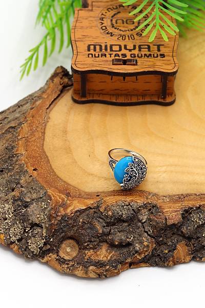 Firuze Ta�l� Tavus Ku�u Model 925 Ayar G�m�� Markazit Kad�n Y�z�k 201024205