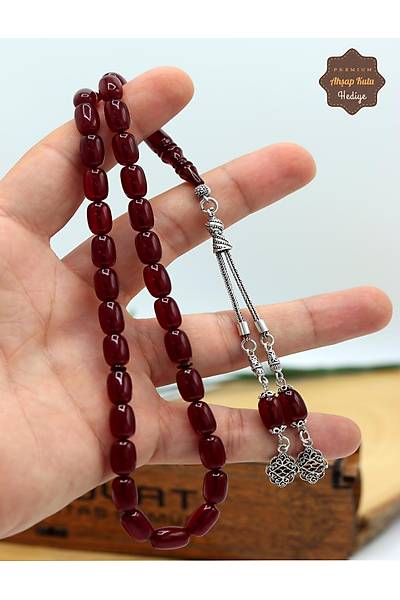 Bordo Kaps�l Kesim G�m�� Ay y�ld�z P�sk�ll� S�kma Kehribar Tesbih 201024956