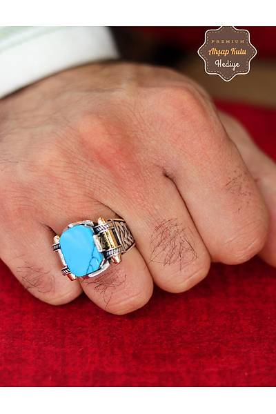 Firuze Ta�l� �rg� Desenli 925 Ayar G�m�� Erkek Y�z�k 201024783