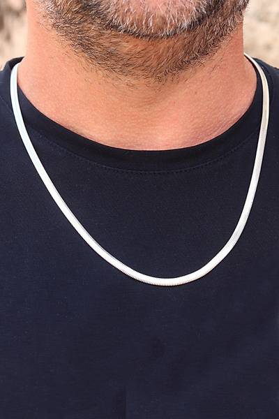 925 Ayar G�m�� Y�lan Derisi Model Ezme Zincir Kolye ve Bileklik kombini 201024151