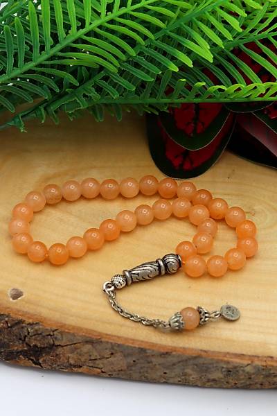 Turuncu Renkli K�re Kesim Do�al Ta� Tesbih 201022386