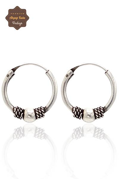 Top ve Has�r ��lemeli 925 Ayar G�m�� Erkek K�pe 201024036