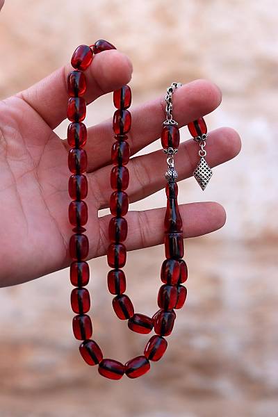 Bordo Kapsl Kesim 925 Ayar Gm Pskll Ate Kehribar Tesbih 201023767