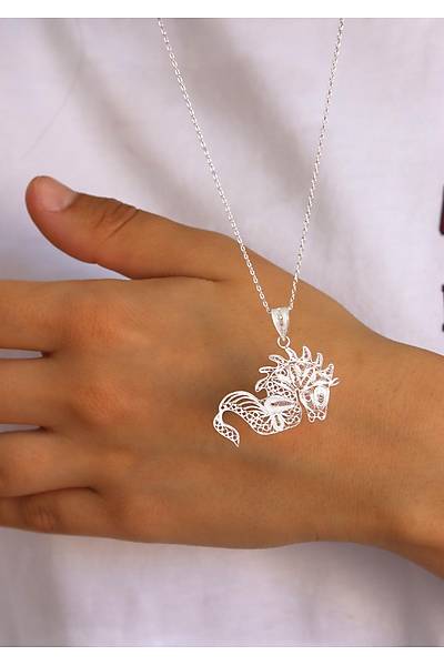 At Model 925 Ayar Saf G�m�� Telkari Kad�n Kolye 201024644