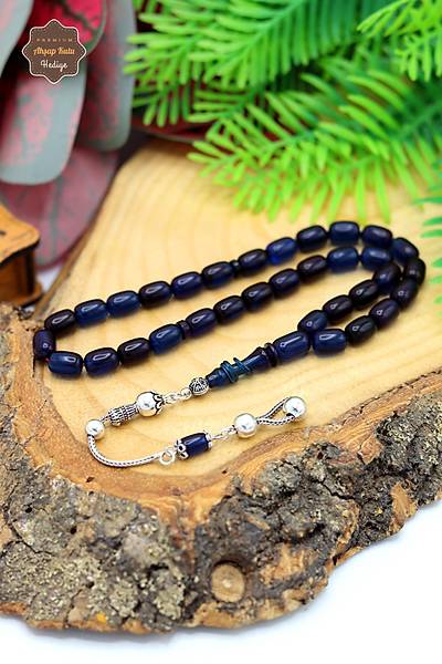 Hareli Mavi Kaps�l Kesim G�m�� P�sk�ll� S�kma Kehribar Tesbih 201024418