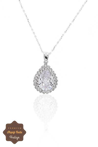 Zirkon Ta�l� Damla Model 925 Ayar G�m�� Kad�n Kolye 201023323