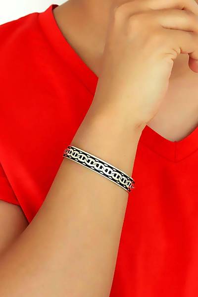 Zincir i�leme El i��ili�i 925 Ayar G�m��  Kad�n Bilezik 201024511