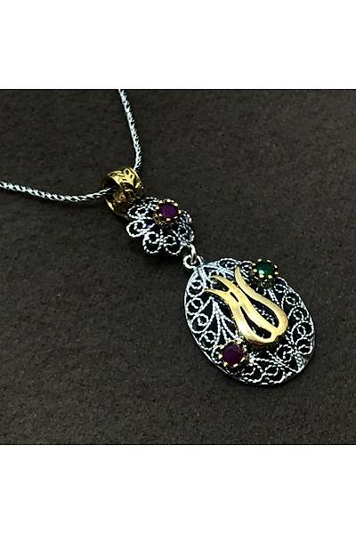 Lale ��lemeli G�m�� Oksitli Telkari Bayan Kolye