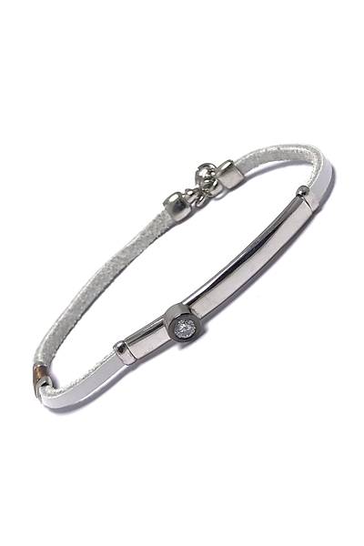 Ta�l� Model Beyaz Deri Kordonlu Unisex G�m�� Bileklik