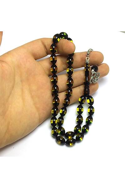 Ye�il Siyah S�rmeli Toz Kehribar Tesbih