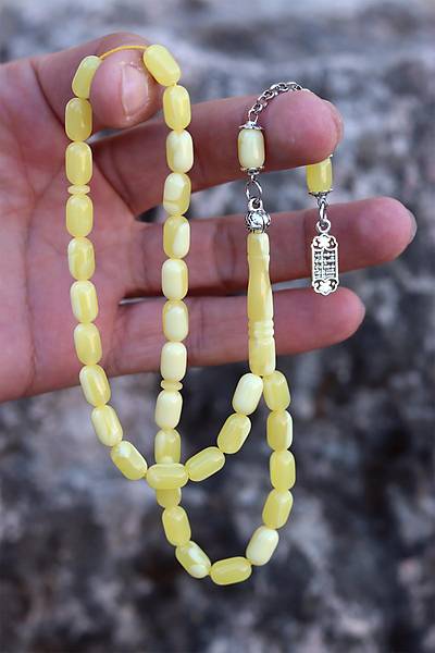 Sar� Renk Kaps�l Kesim Damla Benzetmesi Beyrut Toz Kehribar Tesbih 10x6 mm