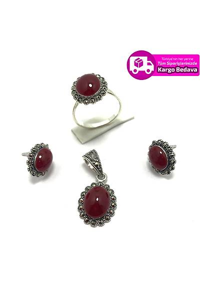 Akik Ve Markazit Tal 925 Ayar Gm Bayan Set
