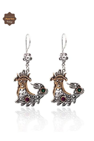 Yakut ve Z�mr�t Ta�l� �ahmeran Model Telkari G�m�� Kad�n K�pe 201024971