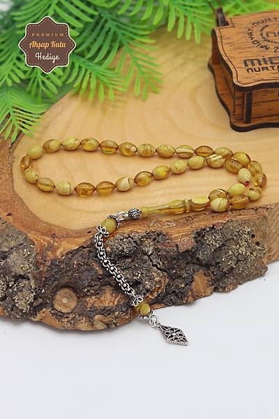 Sar� Hareli Arpa Minik Model G�m�� P�sk�ll� S�kma Kehribar Tesbih 201024077