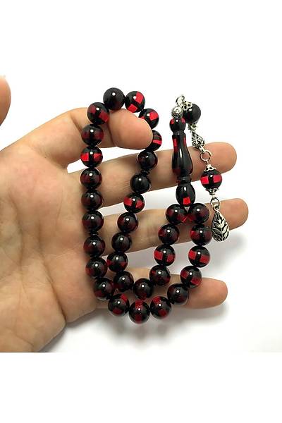 K�rm�z� S�rmeli Toz Kehribar Tesbih