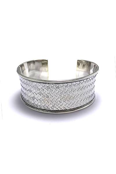 Baklava ��lemeli  Ayarlanabilir 925 Ayar Unisex G�m�� Bilezik