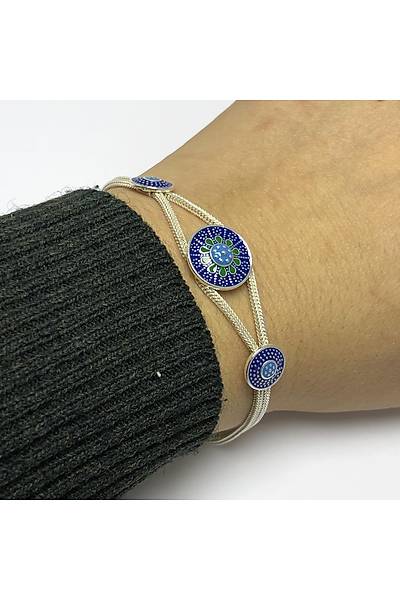 Mavi Mineli 925 Ayar Mardin Has�r� G�m�� Bileklik