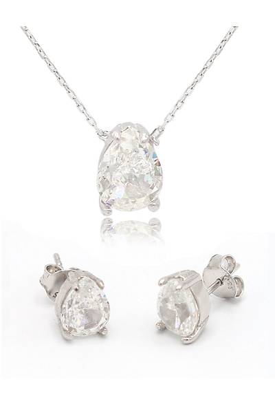 Kalp Mozanit Ta�l� 925 Ayar G�m�� K�pe ve Kolye 2'li Set 201024819