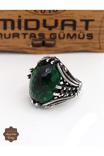 Z�mr�t Ta�l� S�mer Motifli 925 Ayar G�m�� Erkek Y�z�k 201024930