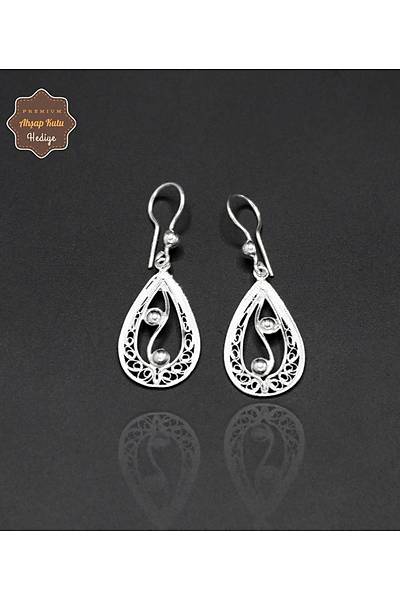 Sallant�l� Nokta ��lemeli Damla Model 925 Ayar G�m�� Telkari Kad�n K�pe 201024668