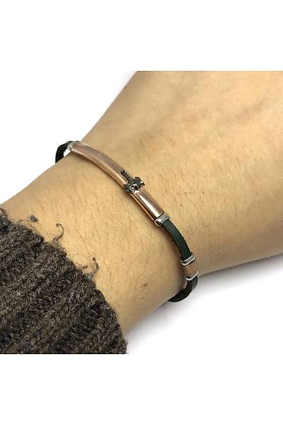 Balta Model Siyah Deri Kordonlu Unisex G�m�� Bileklik