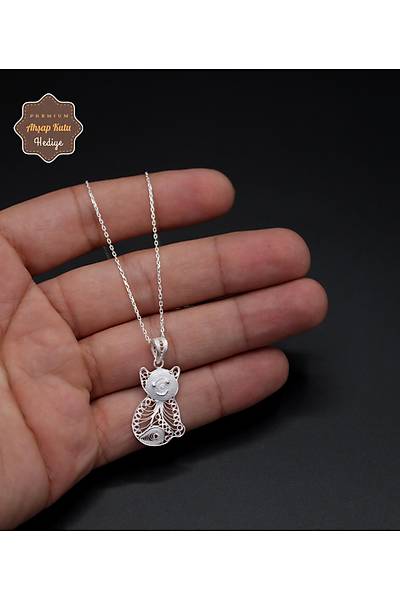 Kedi Model 925 Ayar Saf G�m�� Telkari Kad�n Kolye 201024650
