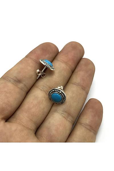 Firuze Ta�l� Yuvarlak Markazit Bayan G�m�� K�pe