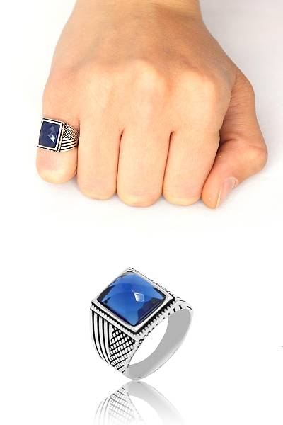 Safir Taşlı Dikdöertgen 925 Ayar Gümüş Çocuk Yüzük 201023752
