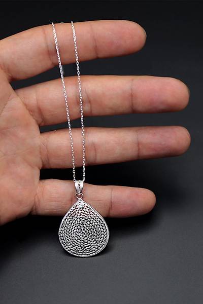 Damla Tasar�m 925 Ayar Saf G�m�� Telkari Kad�n Kolye 201023980