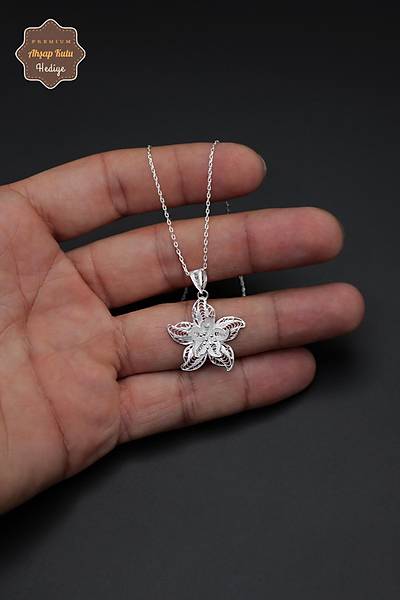 Zambak Tasar�m 925 Ayar Saf G�m�� Telkari Kad�n Kolye 201023981