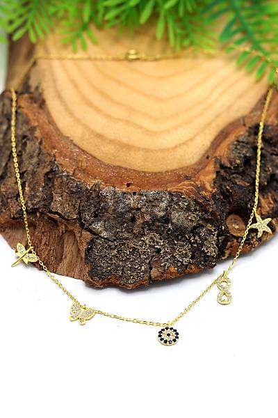 Zirkon Ta�l� Nazarl�kl� Yald�zl� 925 Ayar G�m�� Gerdanl�k �ans Kolyesi 201023283