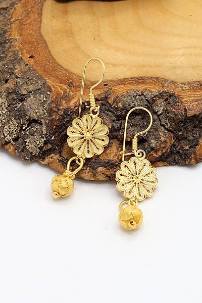 �i�ekli Top Model Altn Kaplama 1000 Ayar Kazaziye G�m�� Kad�n K�pe 201024189