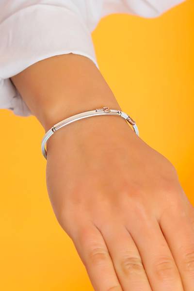 Balta Model Beyaz Deri Kordonlu Unisex Gümüş Bileklik 201020441