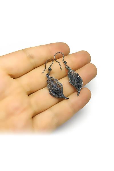 Mısır Model Oksitli Telkari Gümüş Küpe