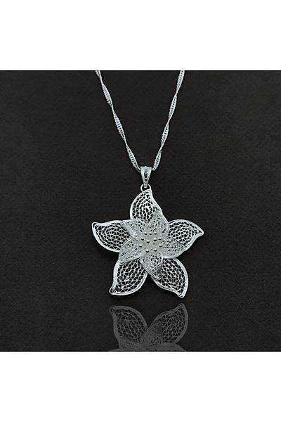 Zambak Model Eli��ili�i Telkari G�m�� Bayan Kolye