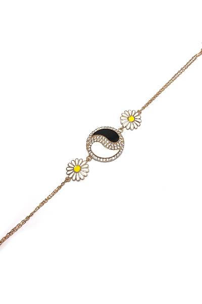 Yin Yang Model Rose Kaplama Bayan Gümüş Bileklik